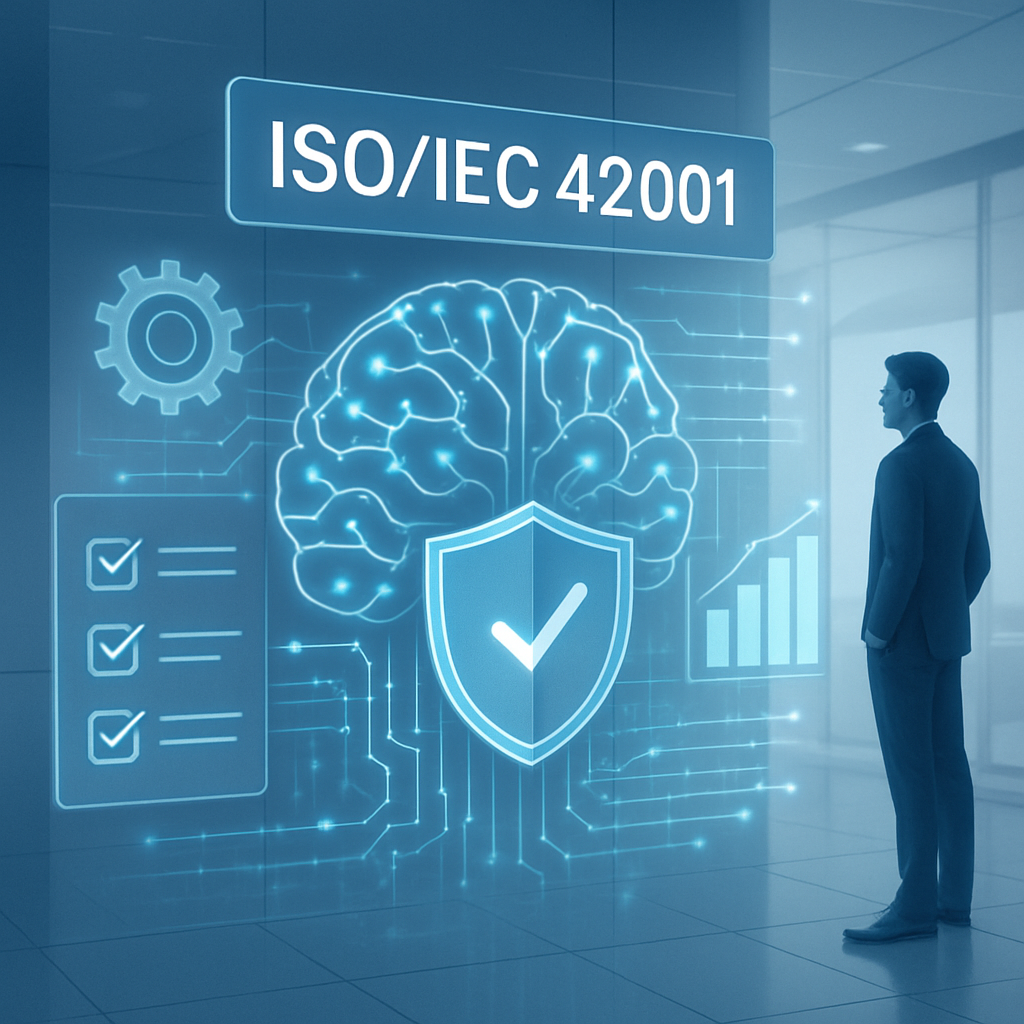 photographic Ilustrao moderna e profissional representando a ISOIEC 42001 um ambiente corporativo futurista com elementos de inteligncia artificial co photographic Ilustrao moderna e profissional representando a ISOIEC 42001 um ambiente corporativo futurista com elementos de inteligncia artificial co