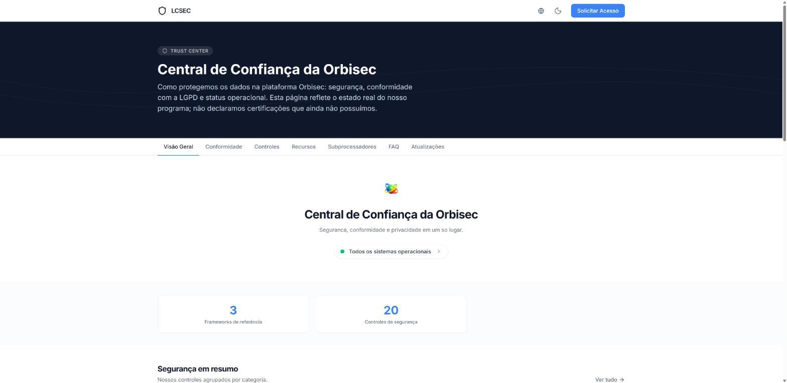 Tela real do Orbisec com a página pública de trust center de uma empresa